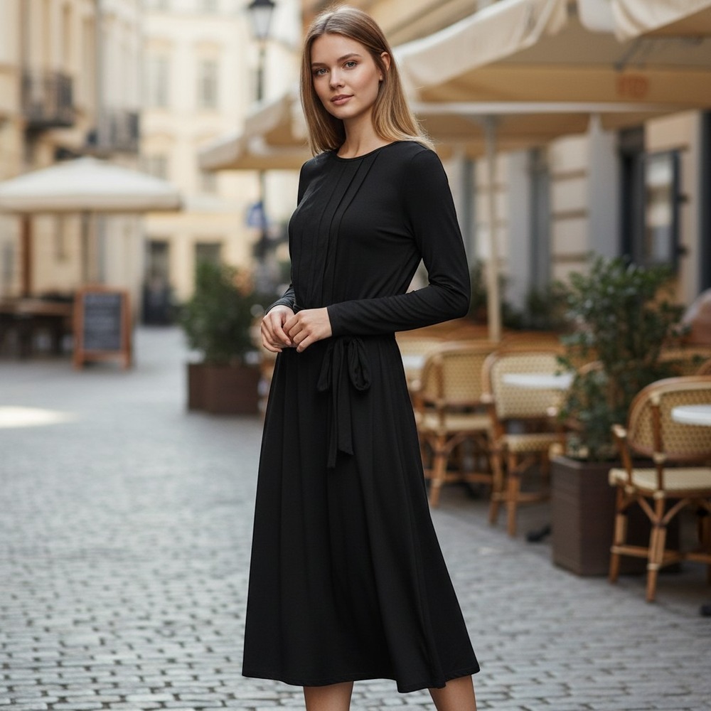 Peruvian Connection Maxi Dress Women's XS Solid Black Tie Waist Pima Modal Soft